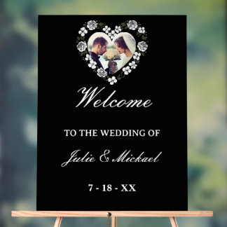 Panneau En Acrylique Black and White Acrylic Wedding Welcome Sign