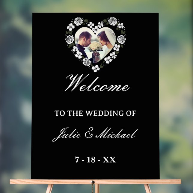 Panneau En Acrylique Black and White Acrylic Wedding Welcome Sign (Neutre)