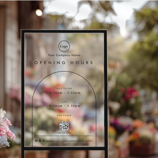 Panneau En Acrylique Black Arch Company Logo Code QR Heures d'ouverture (Black Arch Company Logo QR code Opening Hours Acrylic Sign)