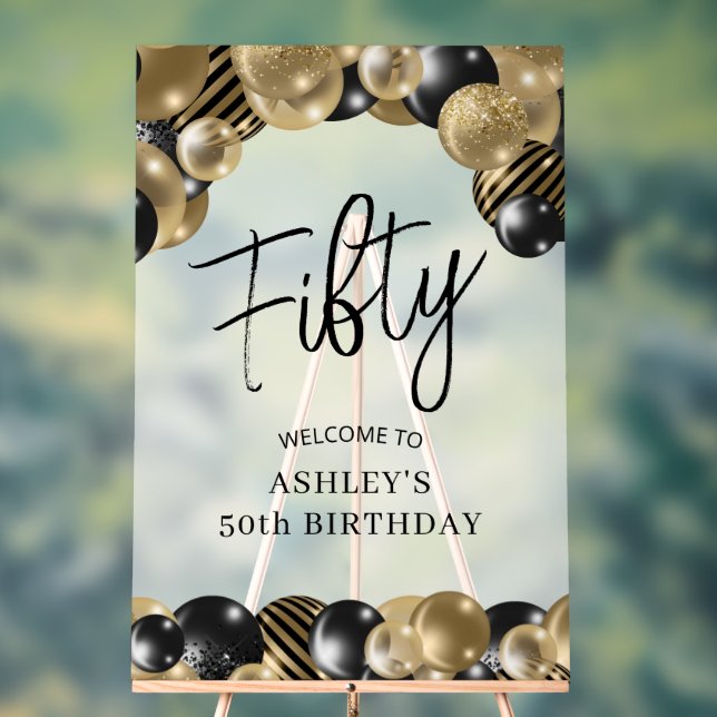Panneau En Acrylique Black Gold 50th Birthday Welcome (Neutre)