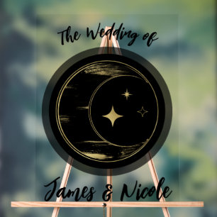 Panneau En Acrylique Black & Gold Celestia Moon Stars Mariage Bienvenue