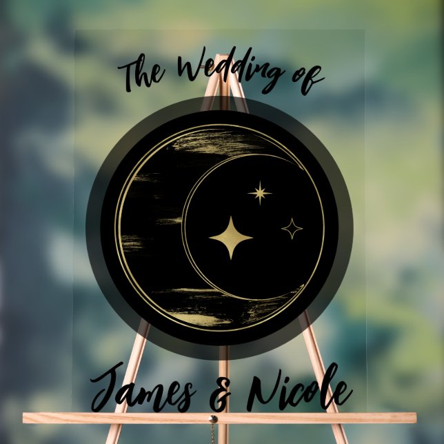 Panneau En Acrylique Black & Gold Celestia Moon Stars Mariage Bienvenue (Neutre)