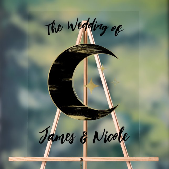 Panneau En Acrylique Black & Gold Celestia Moon Stars Mariage Bienvenue (Neutre)