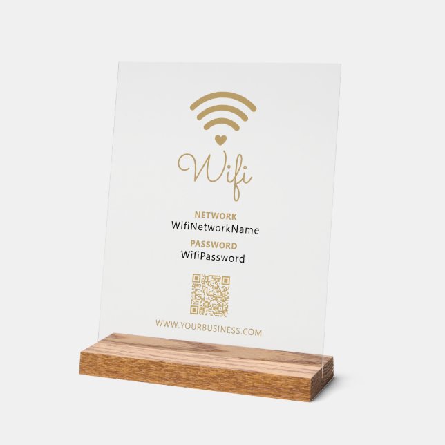 Panneau En Acrylique Black & Gold Modern Heart Business Wifi Mot de pas (Angle)
