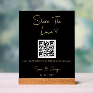 Panneau En Acrylique Black Gold Simple Modern QR Code Partage de photos