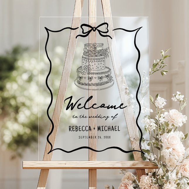 Panneau En Acrylique Black Hand Drawn Bow Wedding Welcome (Créateur téléchargé)
