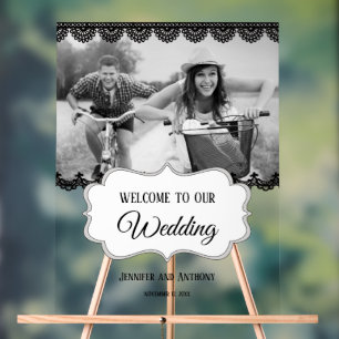 Panneau En Acrylique Black Lace Personnalisé Photo Mariage Bienvenue