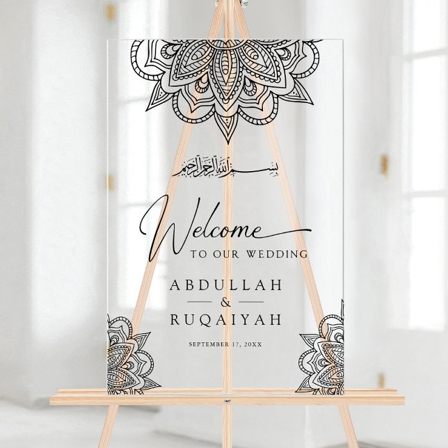 Panneau En Acrylique Black Mehndi Muslim Wedding Welcome (Créateur téléchargé)