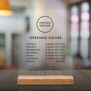 Panneau En Acrylique Black Minimalist Business Logo Horaires d'ouvertur