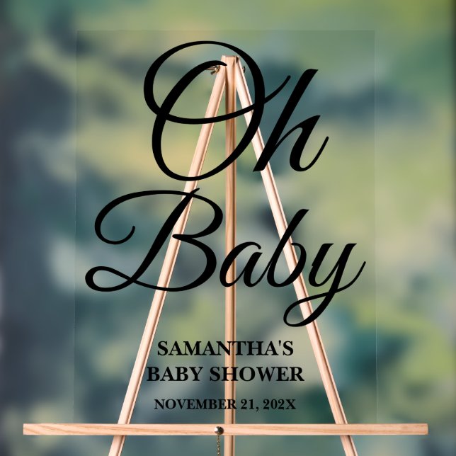 Panneau En Acrylique Black Script Oh Baby Baby shower Bienvenue (Neutre)