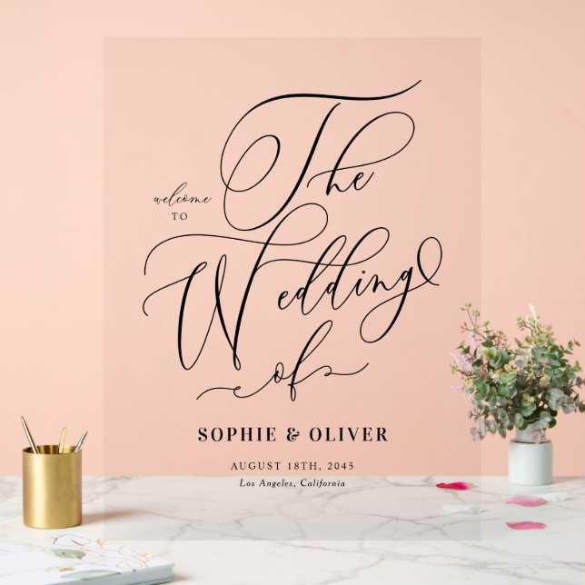 Panneau En Acrylique Black Whimsical Calligraphy Wedding Welcome (Mariage)