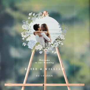 Panneau En Acrylique Bleu Doux Fleur Doux Mariage Bienvenue