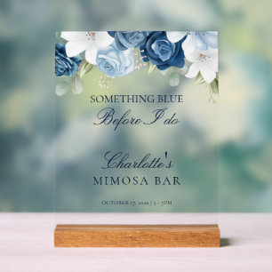 Panneau En Acrylique Bleu Dusty Fête des mariées Florale Mimosa Bar