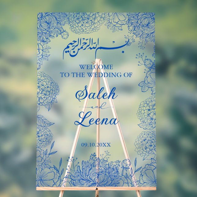 Panneau En Acrylique Bleu méditerranéen Floral Musulman Bienvenue islam (Neutre)