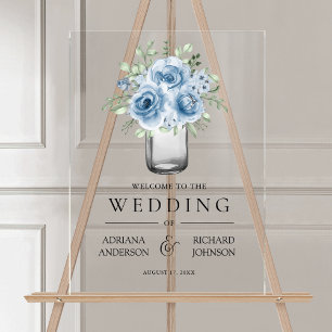 Panneau En Acrylique Bleu Poussiéreux Floral Mariage Accueil en Pot Mas