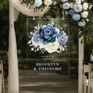 Panneau En Acrylique Bleu Poussiéreux Noces Champagne Ivoire Bienvenue