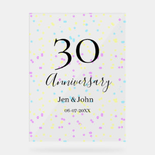 Panneau En Acrylique Bleu rose jaune pois 30e anniversaire nom