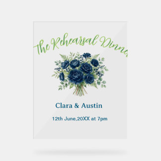 Panneau En Acrylique bleu vert floral le dîner de répétition modifiable