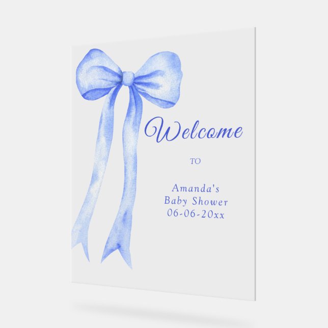 Panneau En Acrylique blue a bow - bienvenue baby shower party (Angle)
