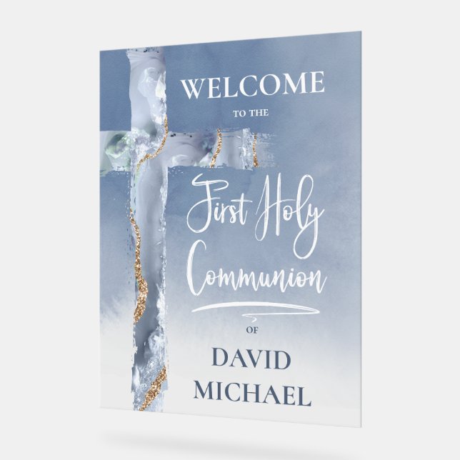 Panneau En Acrylique blue agate | First Communion welcome sign (Angle)