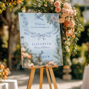 Panneau En Acrylique Blue Chinoiserie Floral Botanique Mariage
