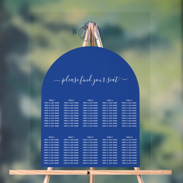 Panneau En Acrylique Blue Clam Seashells Coastal Wedding Seating Chart (Neutre)