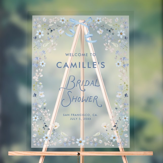 Panneau En Acrylique Blue Floral Bridal Shower Acrylic Welcome Sign (Neutre)