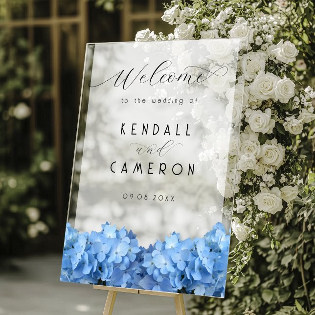 Panneau En Acrylique Blue Heaven Hydrangea Mariage Bienvenue Opaque (Créateur téléchargé)