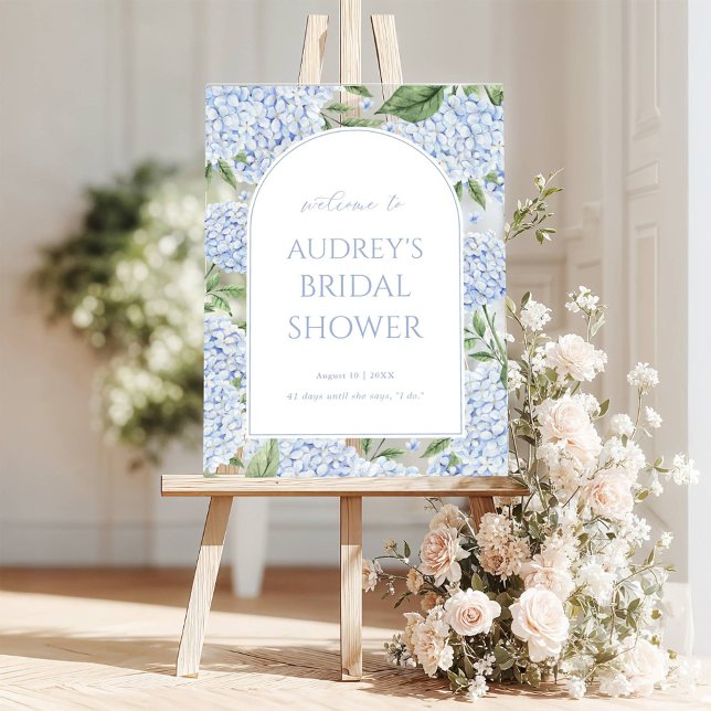 Panneau En Acrylique Blue Hydrangea Arched Welcome Sign, Flower Border (Créateur téléchargé)