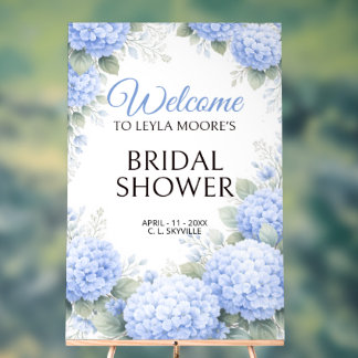Panneau En Acrylique Blue Hydrangea Bridal Shower Welcome Acrylic Sign