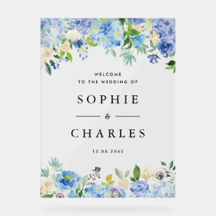 Panneau En Acrylique Blue Hydrangea et White Anemone Mariage Welcome