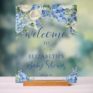 Panneau En Acrylique Blue Hydrangea Fleurs Baby shower Rose Bienvenue