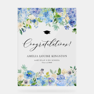 Panneau En Acrylique Blue Hydrangea Graduation Félicitations