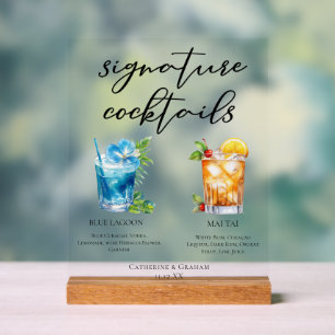 Panneau En Acrylique Blue Lagoon Mai Tai Cocktails de mariage tropicaux