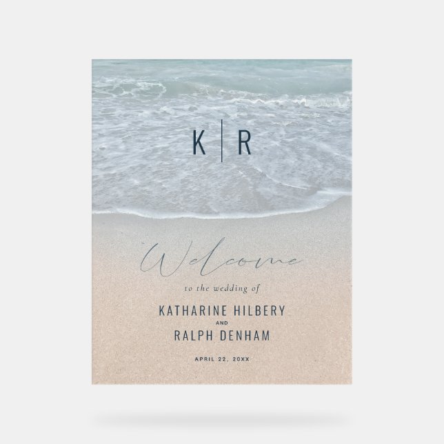 Panneau En Acrylique Blue Ocean & Sandy Beach Mariage Bienvenue (Recto)