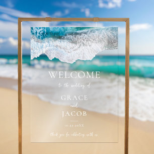 Panneau En Acrylique Blue Ocean Waves Plage tropicale Mariage Bienvenue