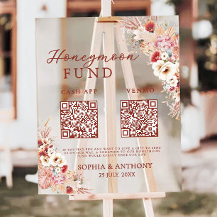 Panneau En Acrylique Blush Floral Honeymoon Fund QR Code Mariage