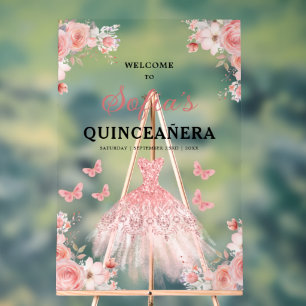 Panneau En Acrylique Blush Pink Gold Princess Quinceañera Bienvenue