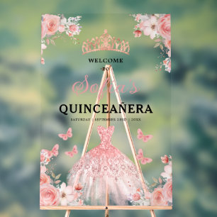 Panneau En Acrylique Blush Pink Gold Princess Quinceañera Bienvenue