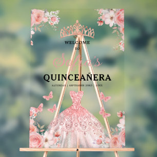 Panneau En Acrylique Blush Pink Gold Princess Quinceañera Bienvenue