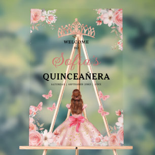 Panneau En Acrylique Blush Pink Gold Princess Quinceañera Bienvenue