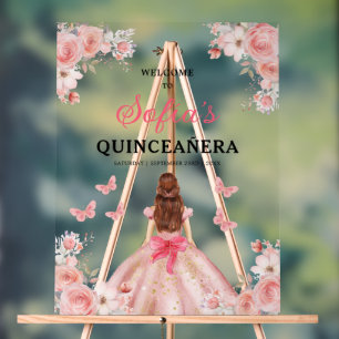Panneau En Acrylique Blush Pink Gold Princess Quinceañera Bienvenue