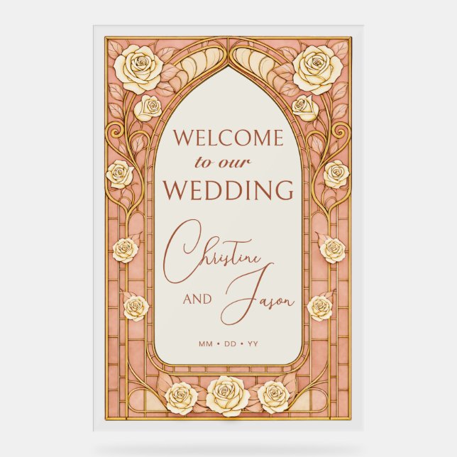 Panneau En Acrylique Blush Pink Stained Glass Floral Wedding Welcome  (Recto)