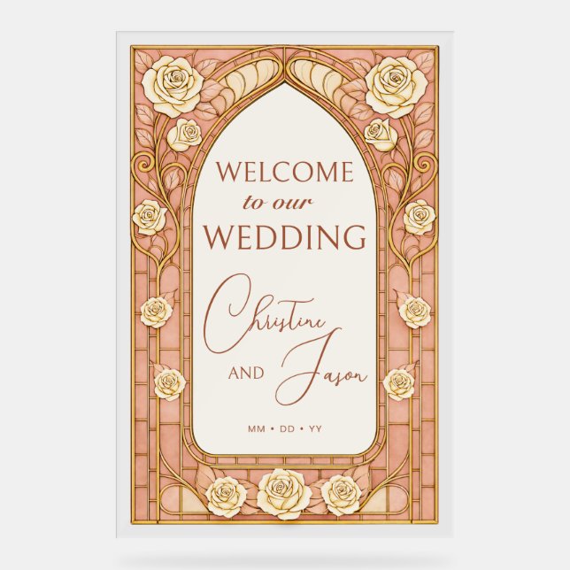 Panneau En Acrylique Blush Pink Stained Glass Floral Wedding Welcome  (Recto)