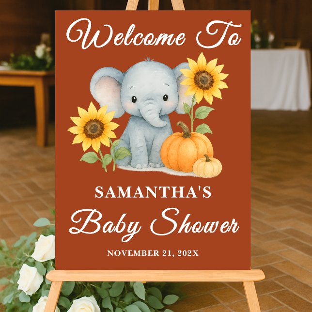 Panneau En Acrylique Boho Baby Elephant Baby shower d'automne Bienvenue (Créateur téléchargé)
