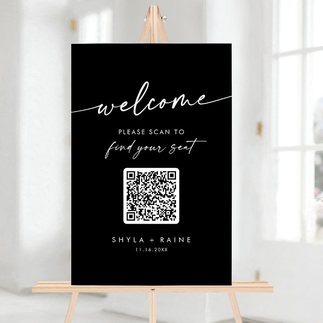 Panneau En Acrylique Boho Black QR Code Acrylique Mariage Seing Chart (Boho Black QR Code Acrylic Wedding Seating Chart)