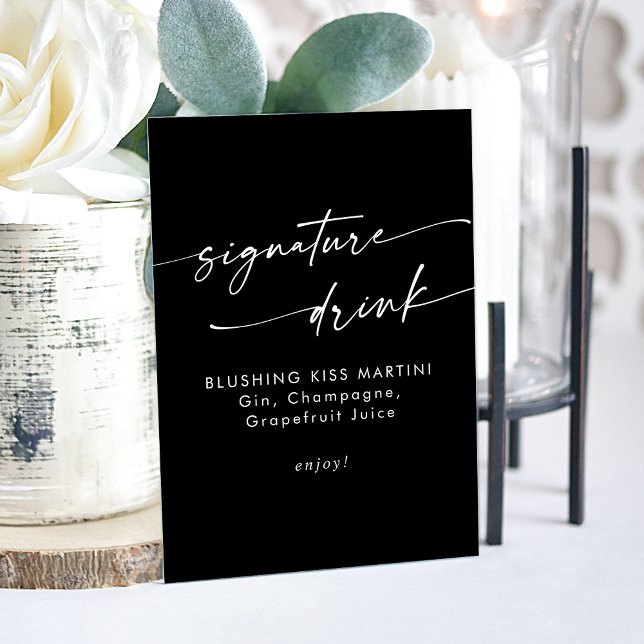 Panneau En Acrylique Boho Chic Black Mariage Signature Boire (Boho Chic Black Wedding Signature Drink Acrylic Sign)