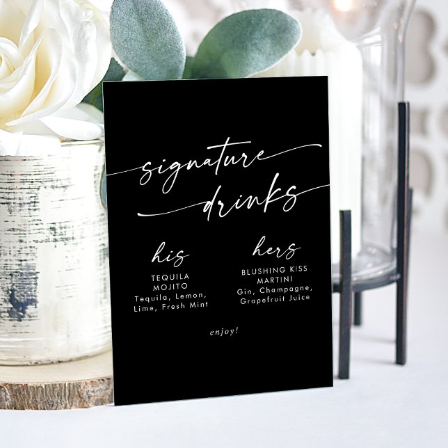Panneau En Acrylique Boho Chic Black Mariage Signature Boissons (Boho Chic Black Wedding Signature Drinks Acrylic Sign)