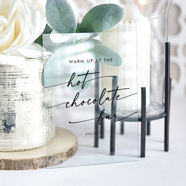 Panneau En Acrylique Boho Chic Clear Acrylique Mariage Hot Chocolate Ba (Boho Chic Clear Acrylic Wedding Hot Chocolate Bar Acrylic Sign)