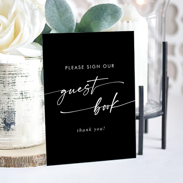 Panneau En Acrylique Boho Chic Moderne Blanc Noir Mariage Livre d'invit (Boho Chic Modern White Black Wedding Guest Book Acrylic Sign)